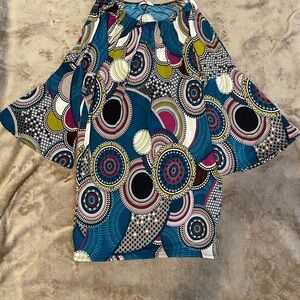 Luxxe Bohemian Abstract Print Bell Sleeve Dress Size Small